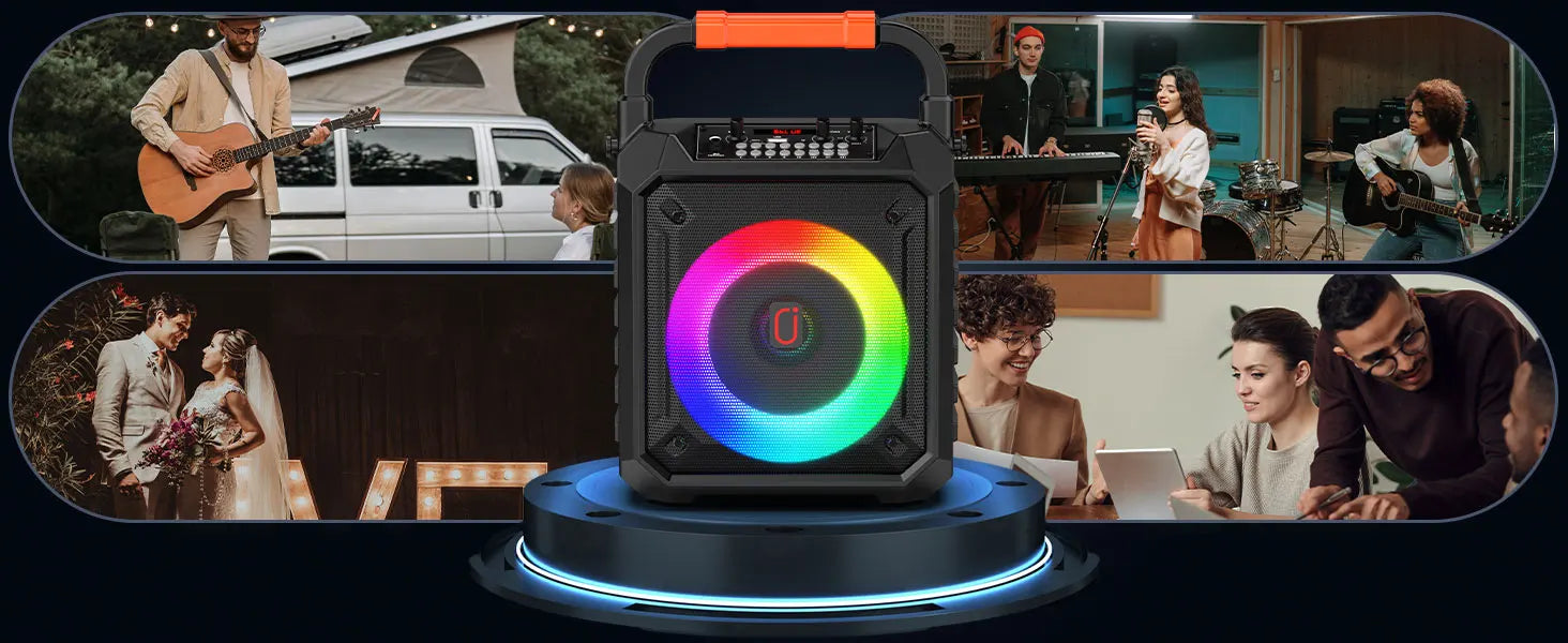 T17-T Karaoke Machine And Bluetooth earphones,Portable Speaker with LED Lights for Kids and Adults,Supports Bluetooth/USB/TF/AUX