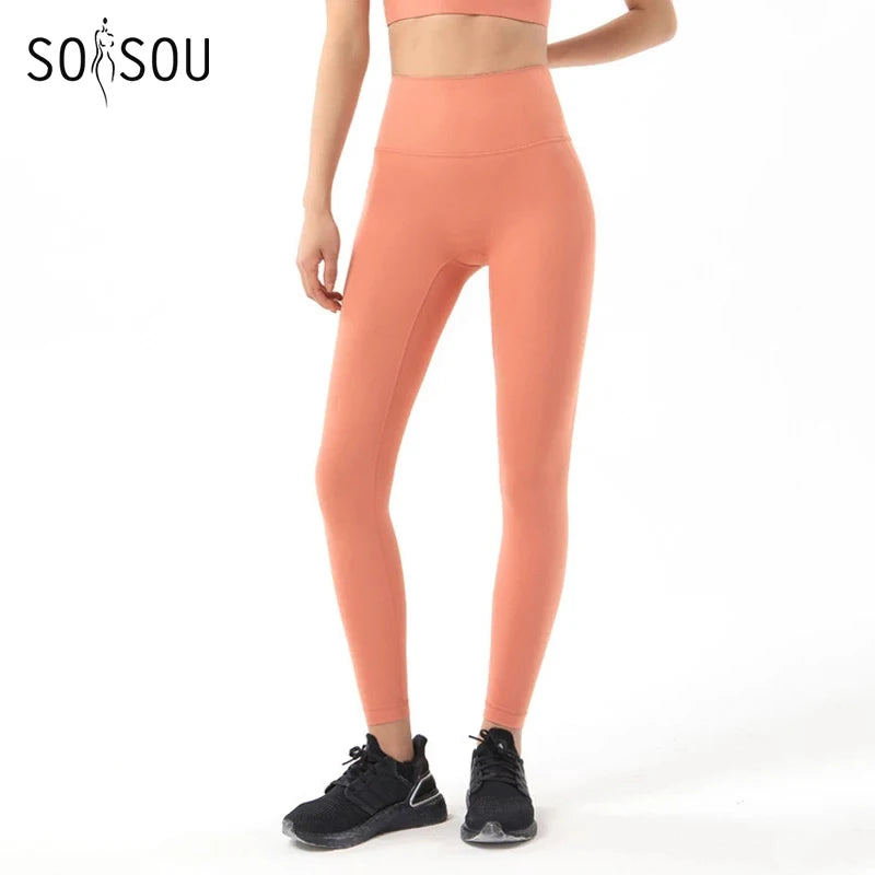 SOISOU Nylon Yoga Pants Gym Leggings Women Girl Fitness Soft Tights High Waist Elastic Breathable No T Line Sports Pants Main image