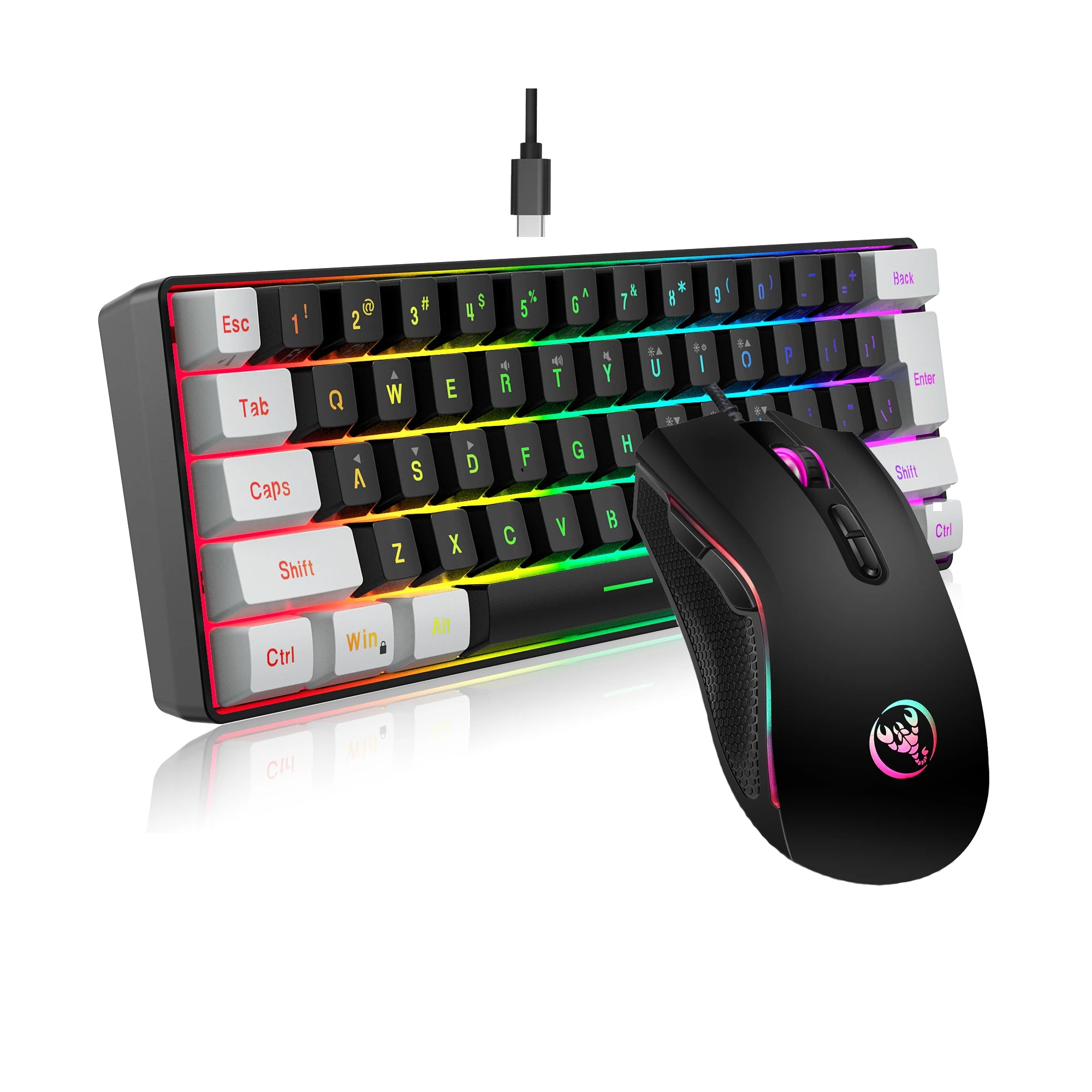 New 61keys Wired White Black Keyboard RGB Gaming Mouse Office Kit Backlight Keyboard and Mouse Combos for PUBG Gamer Main image