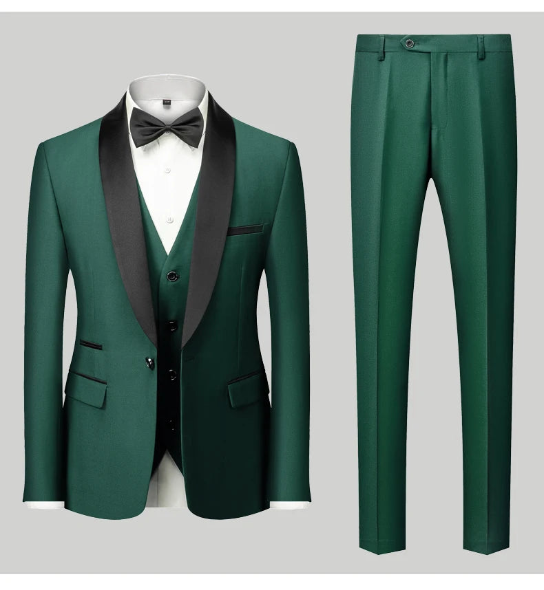 Men's Casual Business Have Smoking Suit High End Brand Boutique Fashion Blazer Vest Pants Groom Wedding Dress Party Suit