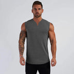 Summer Cotton Breathable V-neck Tank Tops Gym Workout Running Sport Sleeveless Shirt Mens Fitness Bodybuilding Muscle Clothing