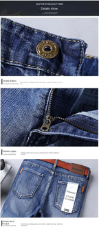 2024  Straight Regular Blue Stretch Denim Trousers Spring Autumn Men Classic Jeans Business Fashion Men's Smart Jeans
