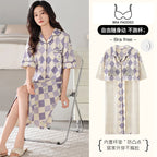 SUKAE Midi Nightdress M-5XL V-neck Bra Padded Botton Sleepshirt Plus Size Cotton Nightgowns Summer Women Short Sleeves Nightgown
