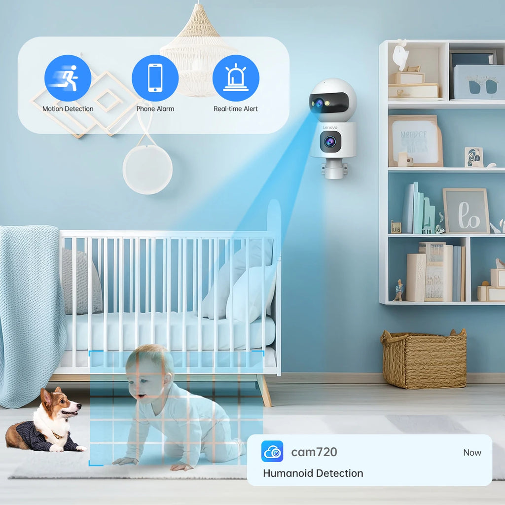Lenovo 8MP HD IP Camera Dual Lens Baby Monitor 5X Zoom Color Night Vision Human Automatic Tracking Video Smart Home Camera