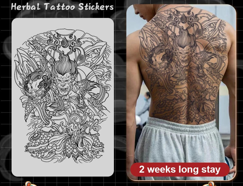 Magic Juice Ink Waterproof Tattoo Stickers Full Back Large Size Herbal Juice Temporary Tattoos Men Body Art Dragon Tiger