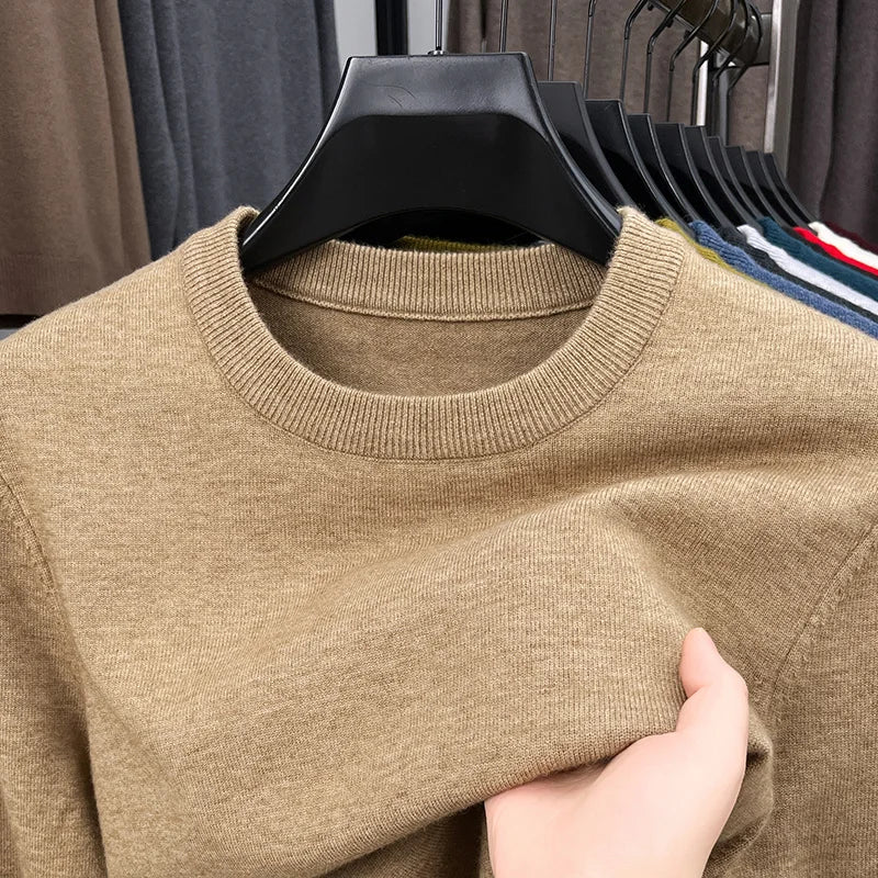 2025 New Men's Casual Sweater Round Neck Long Sleeve Knitted Sweater Diamond Pattern Fashion Versatile Top 2029