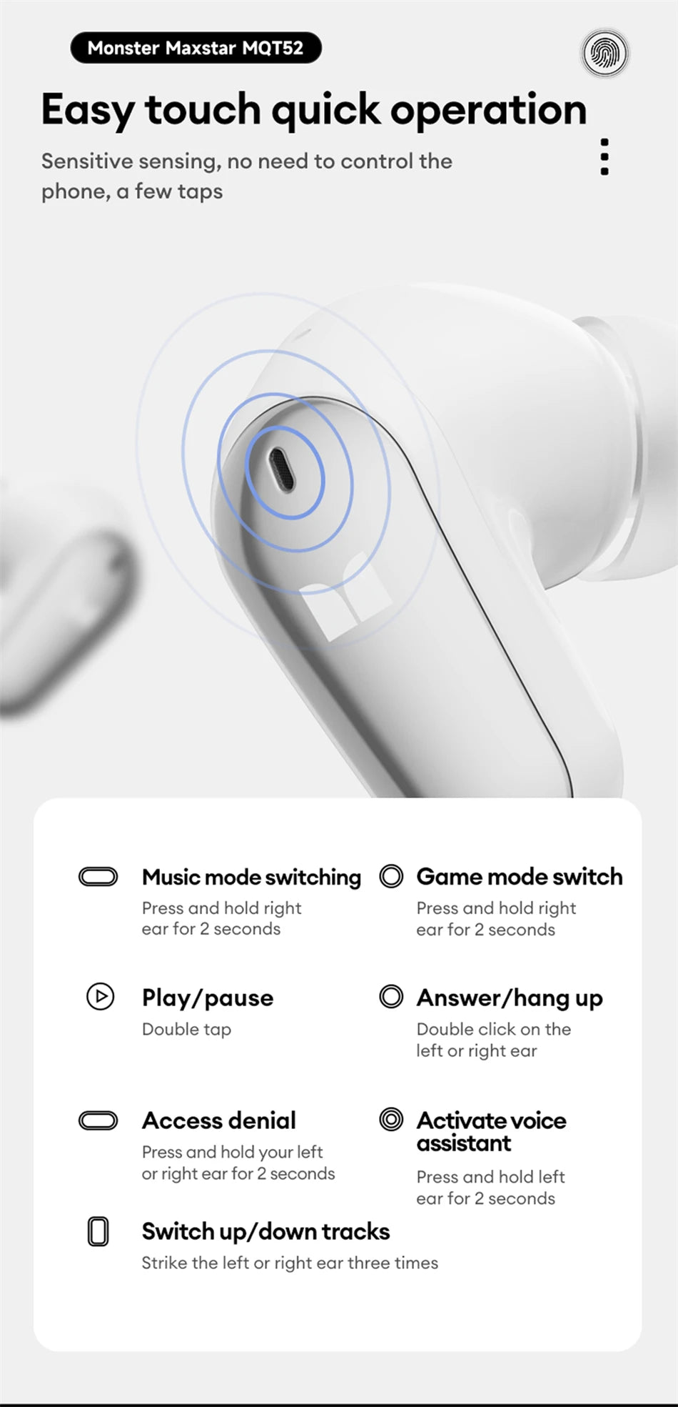 Monster MQT52 Wireless Bluetooth 5.4 Earphones Long Battery Life Gaming Headphones Dual Mode HIFI Stereo Sound Headset With Mic