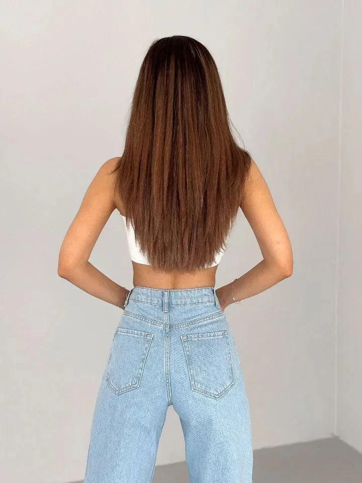 High Waist Straight Leg Jeans plus Size Fashionable Spring Autumn Long Pants Comfortable Casual Russian Cross-Border Style