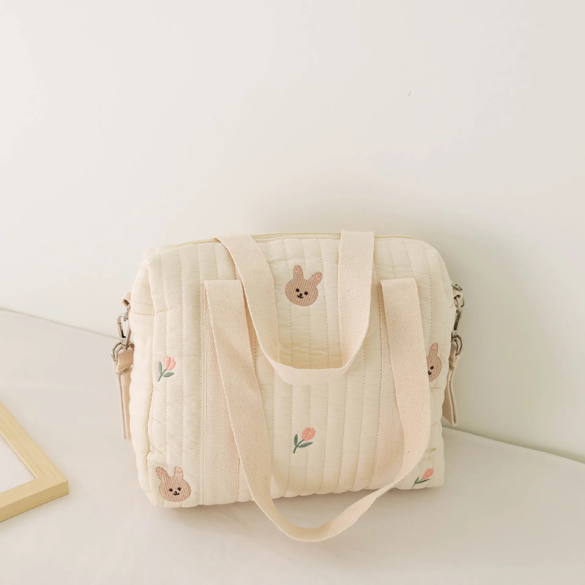 Cute Bear Baby Stroller Nappy Bag Korea Embroidery Cotton Mommy Bag Soft Maternity Shoulder Pack Portable Baby Diaper Organizer