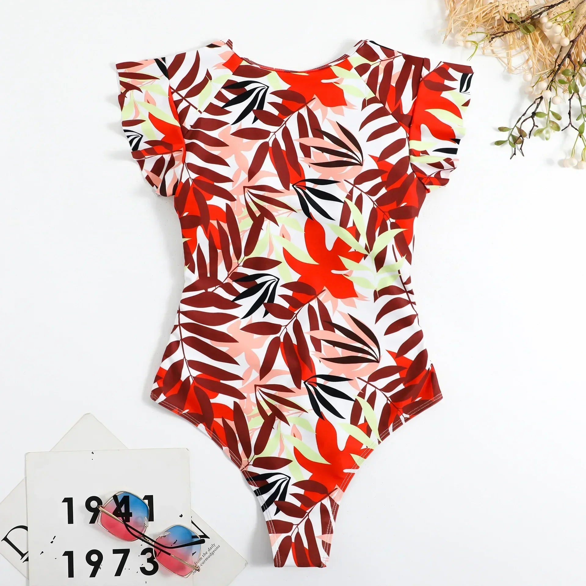 2024 Fashion Short Dress One-piece Swimsuit Zipper Swimsuit Sexy Bikini Women's Thickened Printed Swimming Beach Wear Summer
