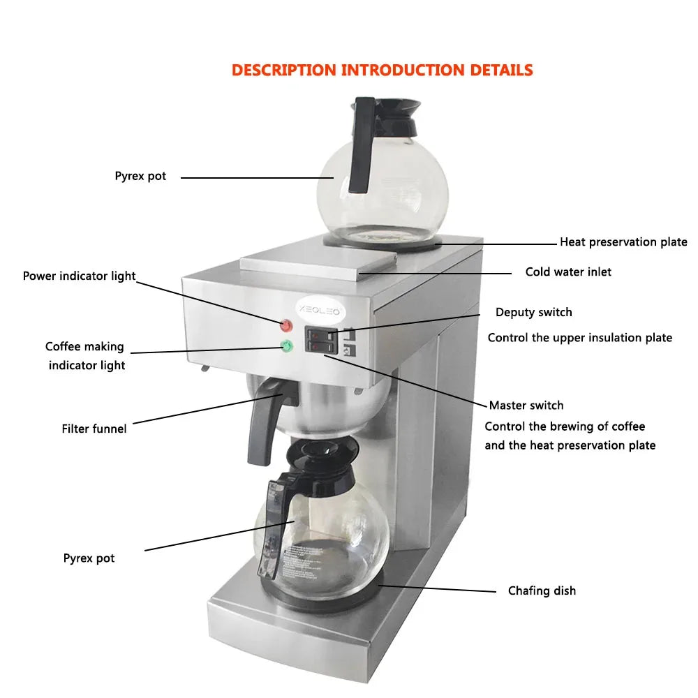 Commerical Coffee Tea Brewer Maker American Coffee Machine Hot Plate Full-Automatic With Coffee Pot Coffer Maker
