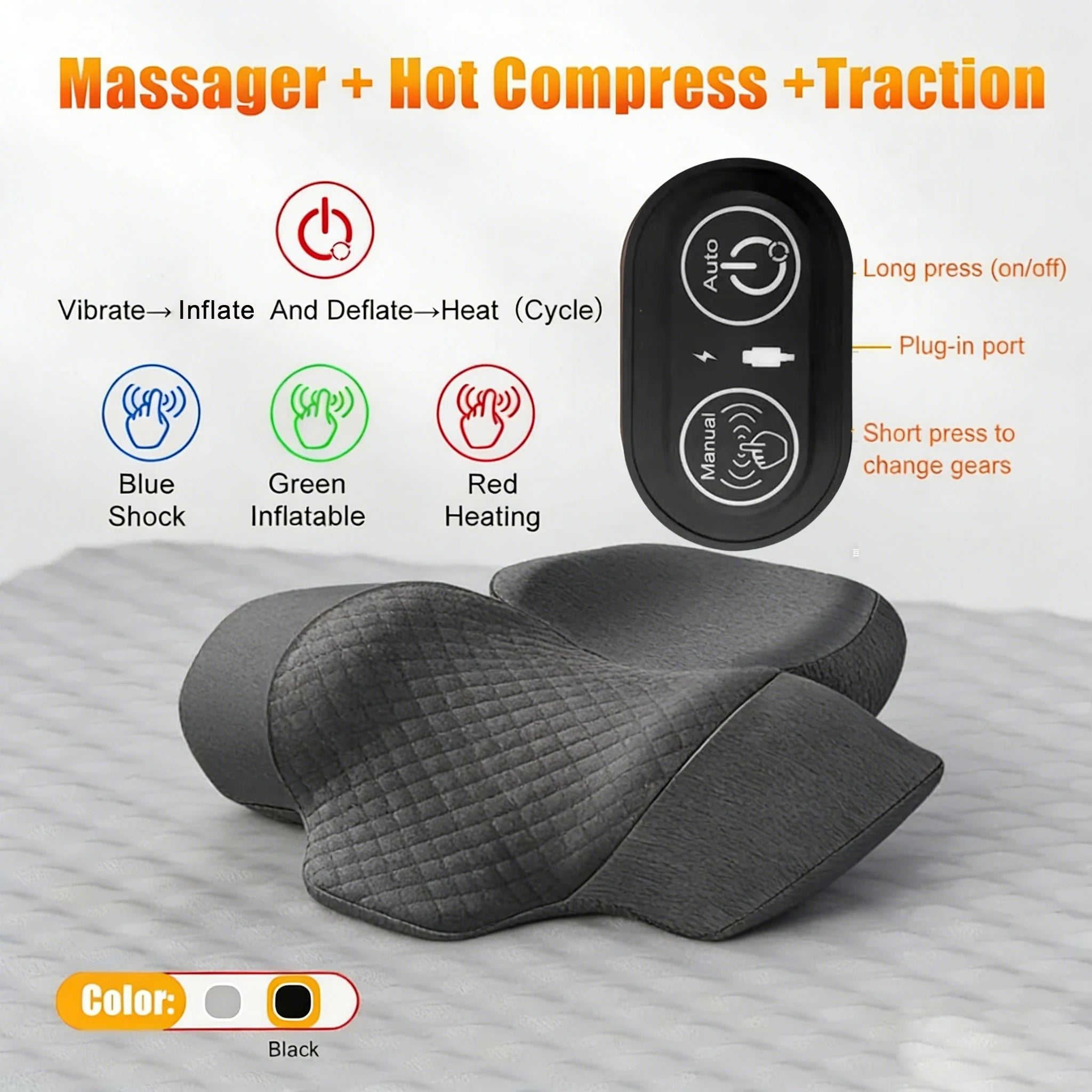 Electric Neck Massager Cervical Pillow Hot Compress Neck Stretch Heating Vibration Neck Shoulder Massage Pillow Back Traction