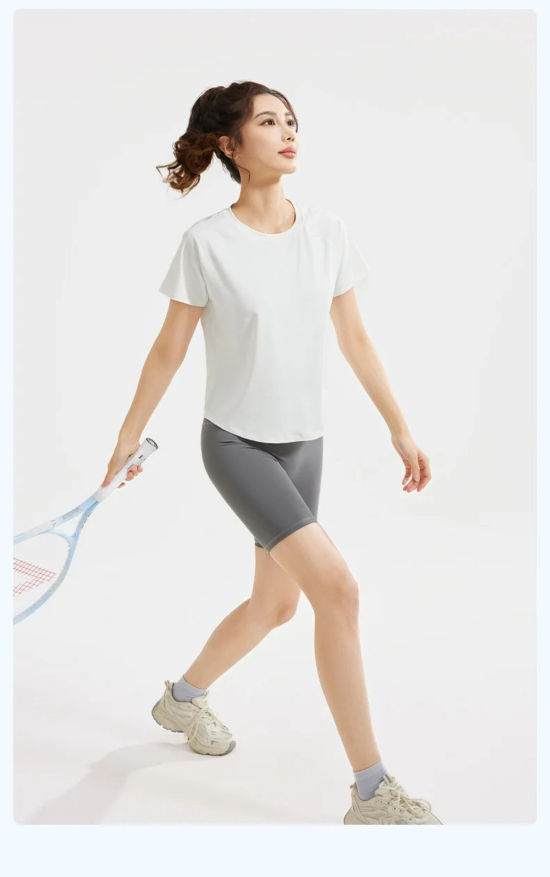 STOUREG Women's Loose Mesh Sports T Shirt Quick Dry Short Sleeve Yoga T Shirt Pilates Running Sports Fitness Short Sleeve
