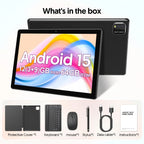 Latest Global Version Android 15 Tablet, 10-inch Tablet, Quad-core Processor, 1280*800 Resolution, 12 (3+9) GB RAM, 64GB Storage