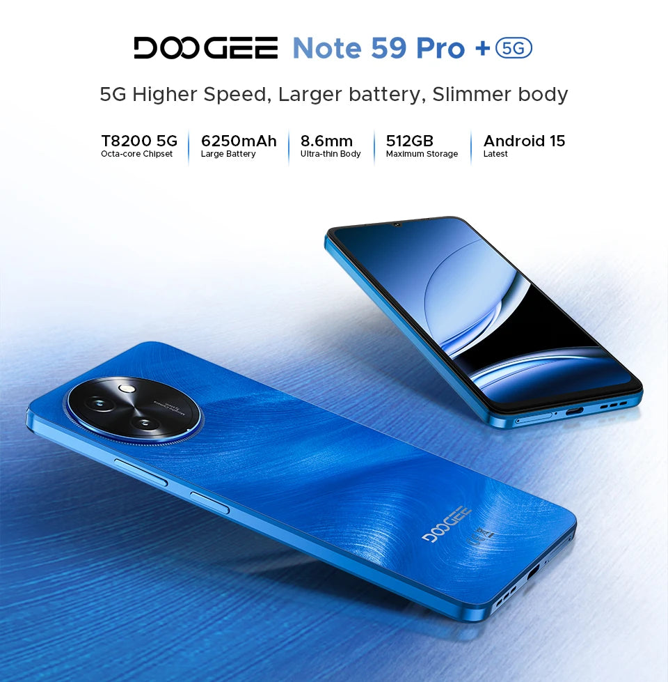 Global Version DOOGEE Note59 Pro+ 5G Smart phone Android 15 6250mAh Battery 6.75'' 120Hz Screen 12GB 512GB AI Camera Cell Phone
