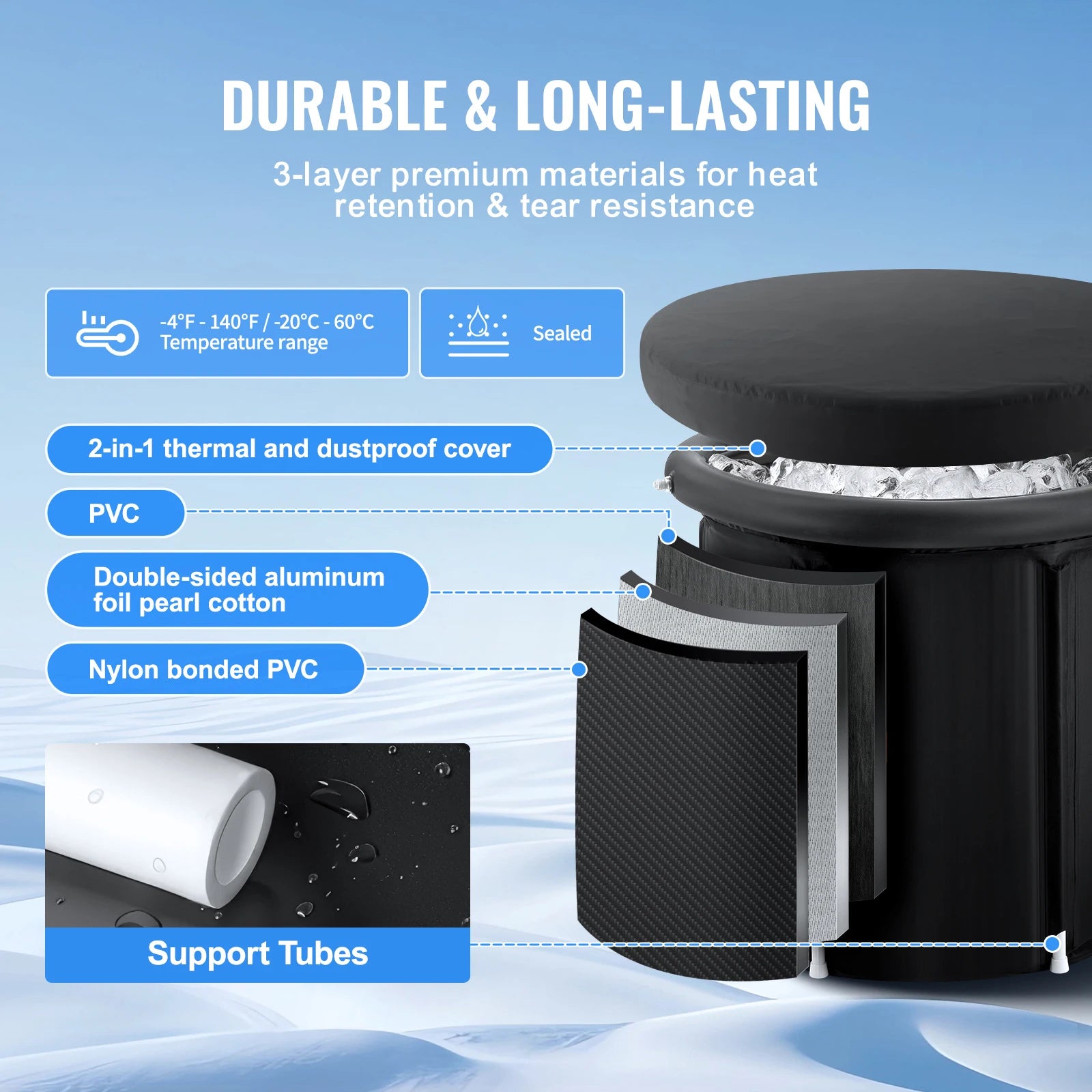 SucceBuy Ice Bath Tub Cold Water Therapy Plunge Tub for Athletes Outdoor Ice Barrel Plunge Pool Inflatable Folding Bathtub