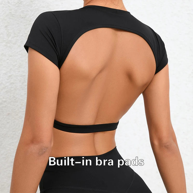 Hearuisavy Summer Customizable Sports Shirts Workout Sportswear Backless Yoga Clothing Chest Pads Sport Crop Tops Gym Top Women