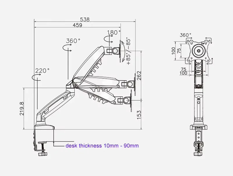 D-MOUNT K80 metal 17"-30" monitor desktop stand mount gas spring arm full motion rotate clamp grommet 2-9KG
