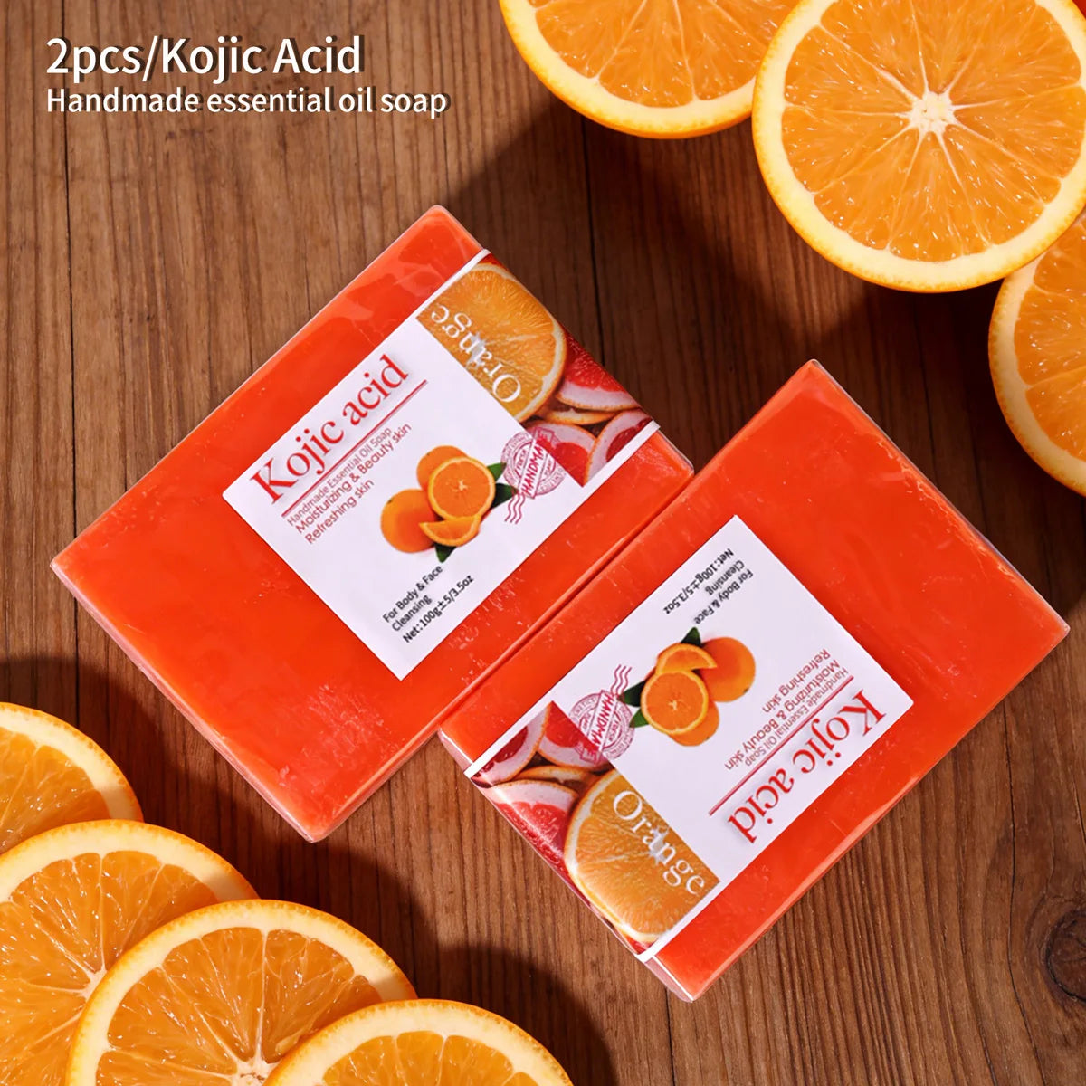 2Pcs/100G Kojic Acid Sweet Orange Handmade Essential Oil Soap Gently Cleanses Face and Body Handmade Soap Main image