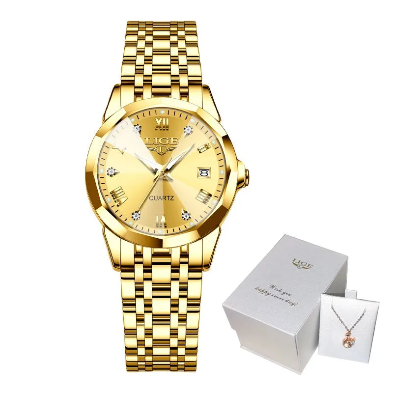 LIGE Elegant Ultrathin Nordic Simple Style Quartz Movement Women's Wristwatch Fashion Stainless Steel Bracelet Belt Woman Watch