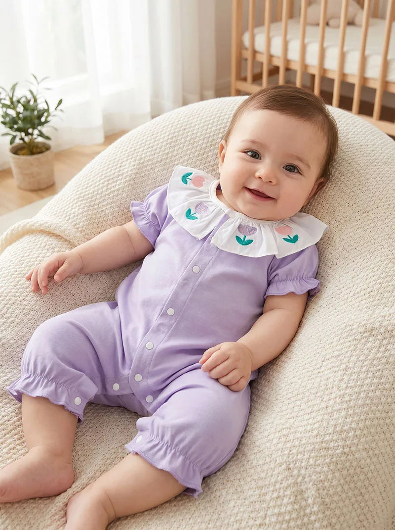MILANCEL Summer Baby Rompers 0-24M Soft Comfortable Toddler Jumpsuit Embroidered Flowers Infant Girls Clothes Main image