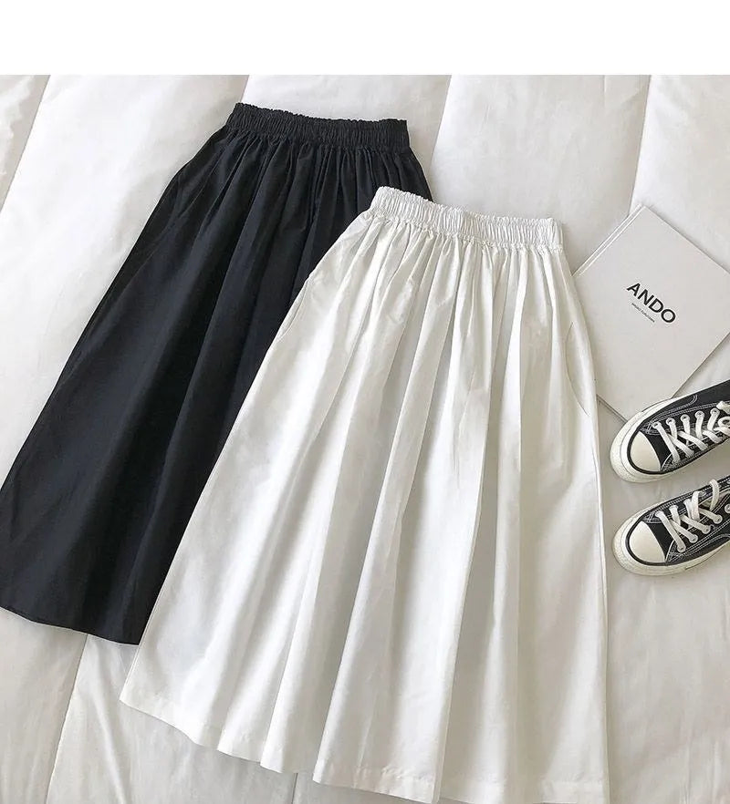 Women Black skirt midi High waist korean style Pleated a line Vintage Clothing 2026 new Summer Casual Fashion Ladies Work Wear