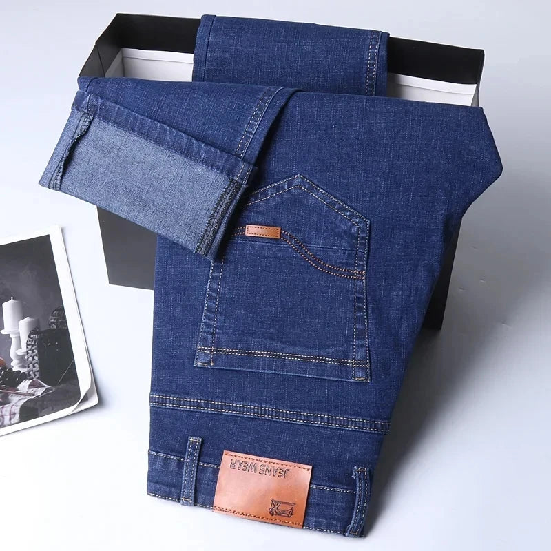 2025New Men Stretch Jeans Male Classic Elasticity Business jeans men fashion comfortable Solid slim straight long Denim pants