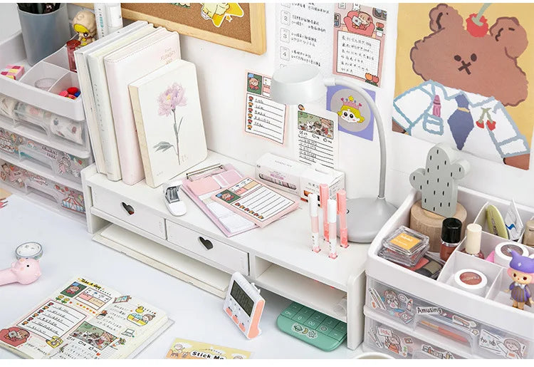 Pink White Student Storage Rack Heart Drawers Monitor Laptop Increase Shelf Office Screen Riser Holder Stationery Pen Storage