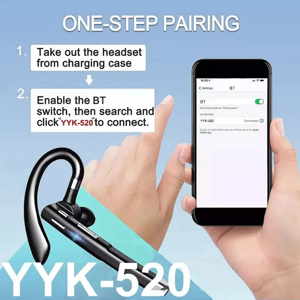 YYK-520 Wireless Headphones Business Bluetooth 5.3 Earphones Hands-free Call Mic Noise Cancelling Headset Earbuds for Driving
