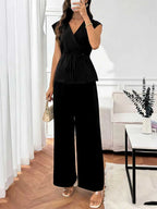 Women Solid Lapel Full Sleeves Pant Suits Chic Single Breasted Wide-leg Long Pants Sets 2026 Lady  Casual Daily Loose Fit Outfit