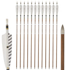 6/12/24pcs 32Inch Archery 100%Pure Carbon Arrows ID 6.2mm Wooden Shaft with 5'' Natural Feathers for Hunting Shooting