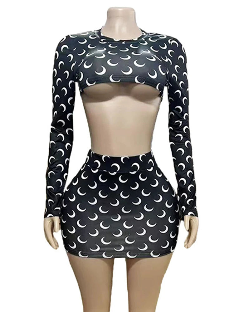 Fashion Two Piece Set Women Spring Autumn Outfit Long Sleeve Short Decor Top and Hip Short Skirt Casual Set Main image