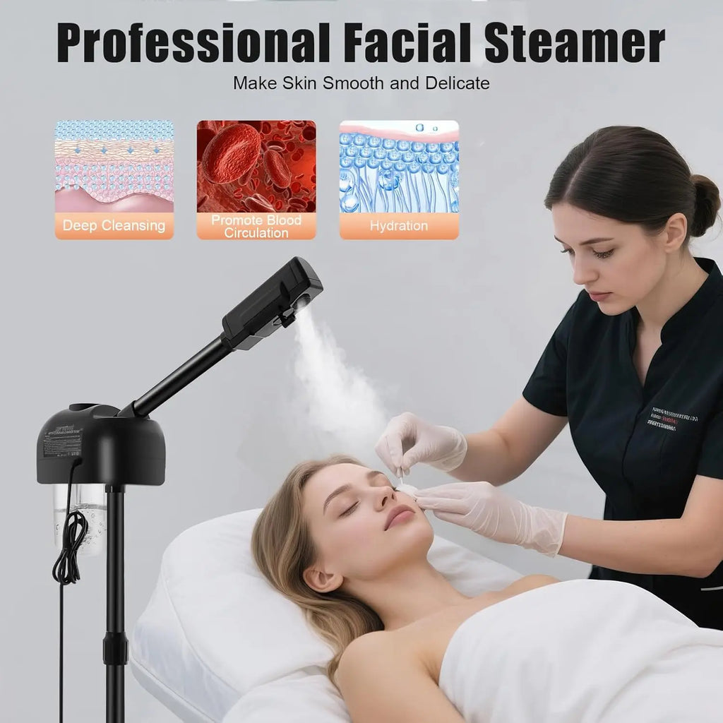 Portable Aesthetic Professional Height Adjustable Facial Steamer with LCD Screen and Wheels, Suitable for Beauty Salons and Home