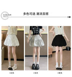 Sweet Bow Pleated Fluffy Skirts for Women Summer Korean Style Elastic Waist Lantern Skirt Woman Loose White A-Line Short Skirts