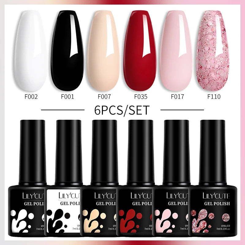 LILYCUTE 6PCS Gel Nail Polish Set Summer Neon Nail Gel Kits For DIY Nail Vernis Semi Permanent UV Lamp Gellak Nail Varnish Set