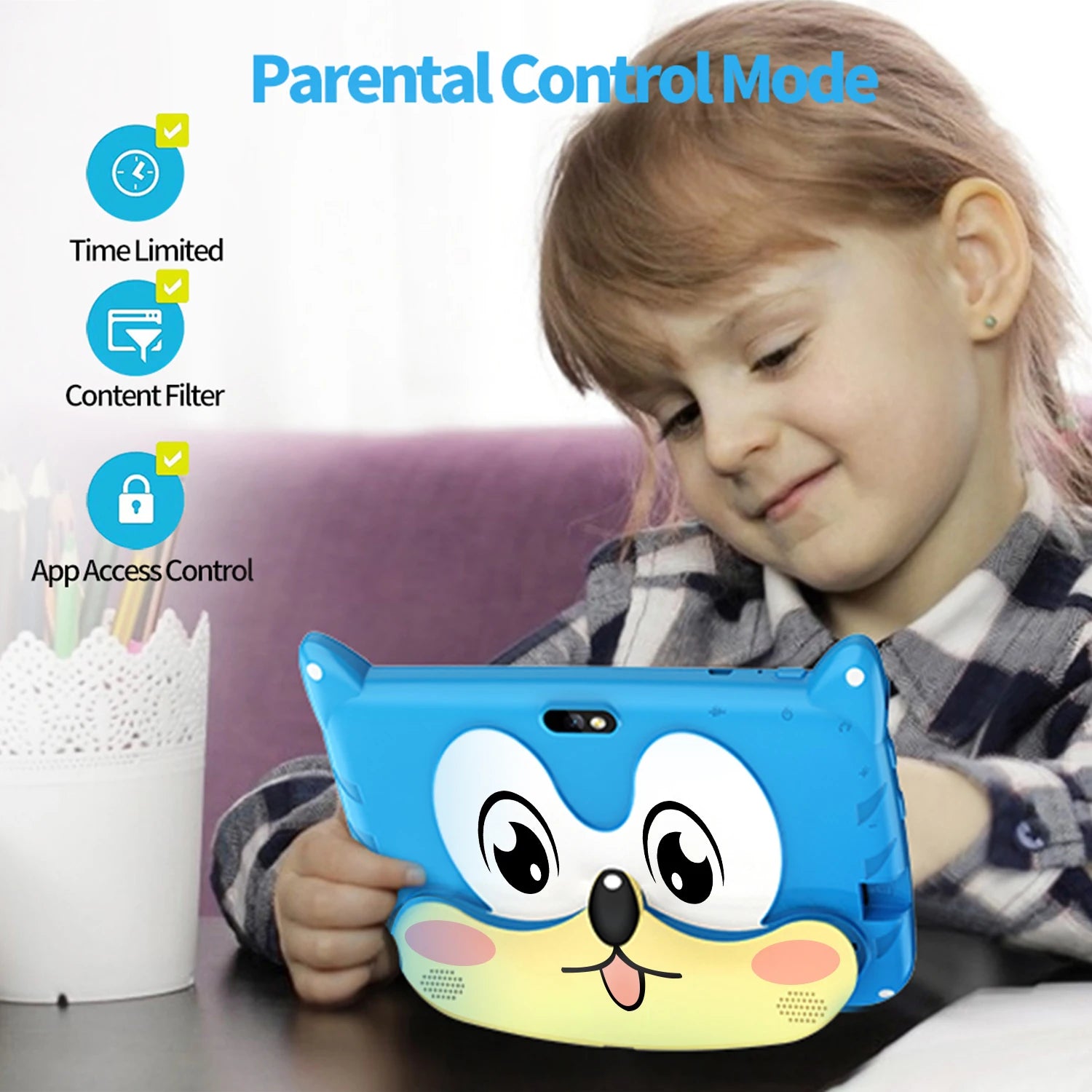 BDF Cartoon Pattern 7 Inch Kids Tablet Quad Core 4GB RAM 64GB ROM Android 13 Google Learning Education Games Tablets 4000mAh