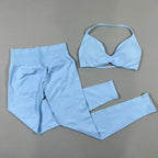 UETEEY Set For Woman Strappy Yoga Bra Sports Top Workout Leggings Set Seamless Gym Set Fitness Clothes Outfit Activewear