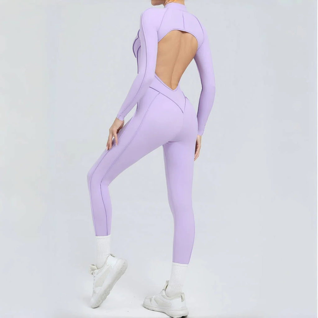 Women's Yoga Jumpsuit Hip Lift Sports Fitness Removable Padding Backless Zipper Leggings One-Piece Running Workout Gym Jumpsuit