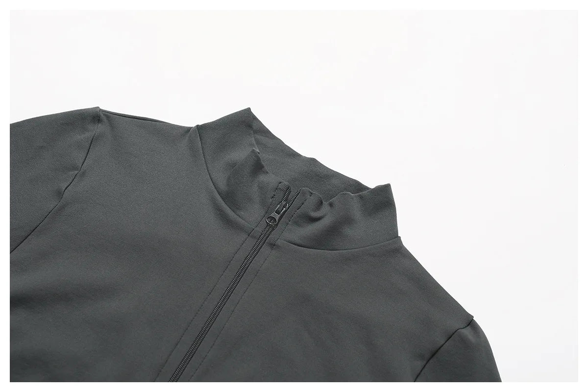 Women's Zipper Crop Sports Jacket Long Sleeve Yoga T-Shirt Solid Quick Dry Fitness Top Gym Running Workout Sportswear