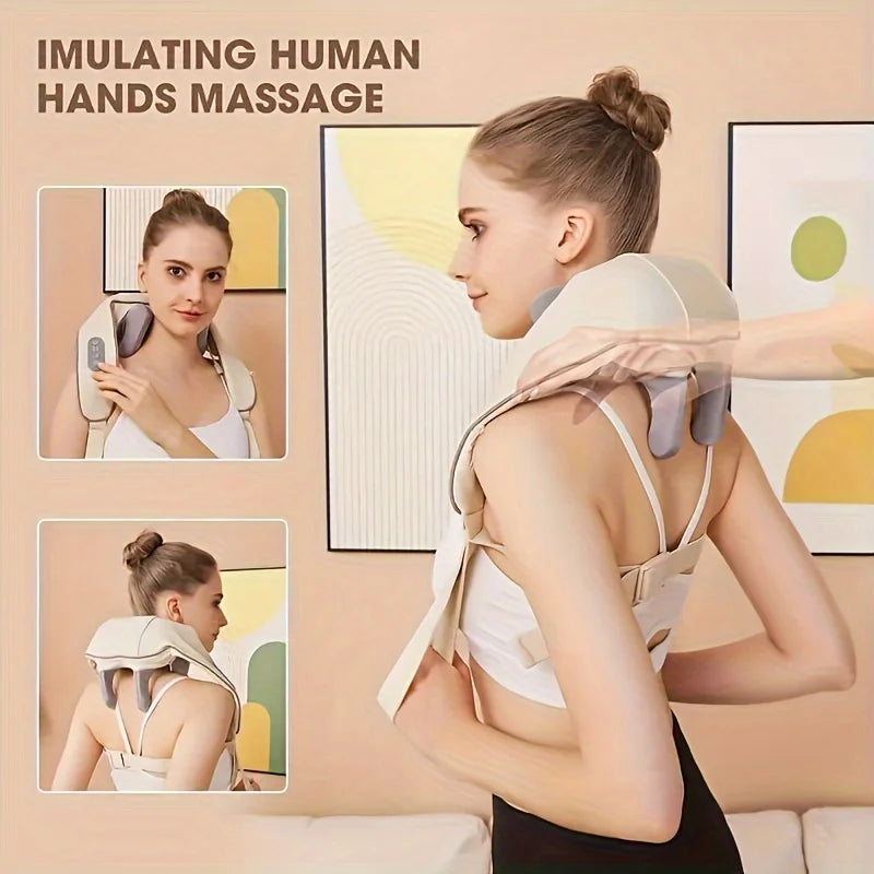 Neck Shoulder Massage Shawl Relaxer Cervical Spine Muscle Heated Trapezius Massager Press Kneading Charging
