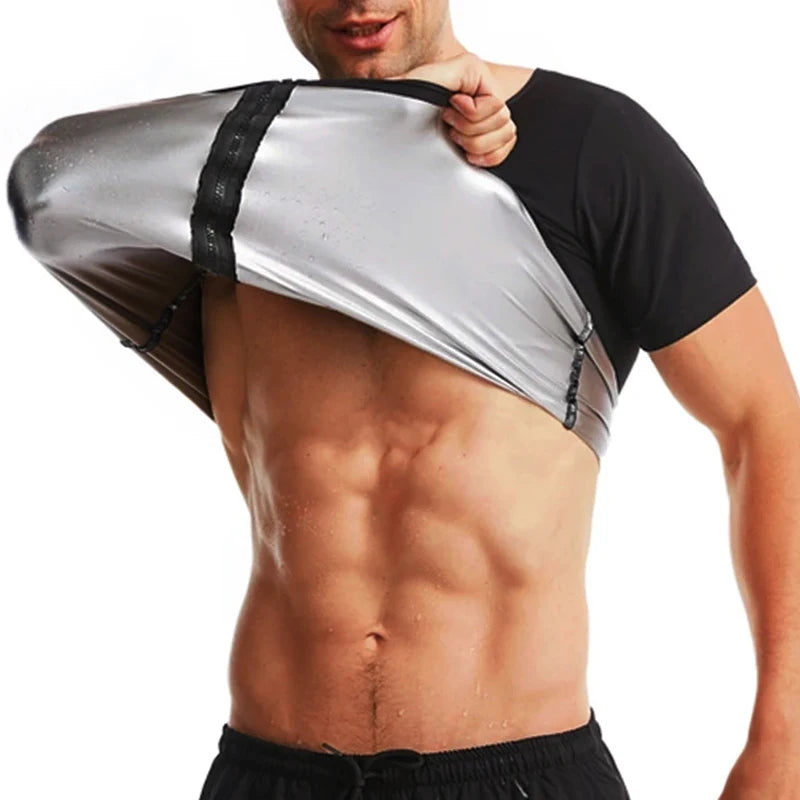 Men Sweat Sauna T-shirt Heat Trapping Compression Shirts Waist Trainer Sportswear Slimming Sauna Suit Fitness Fat Burning Tops