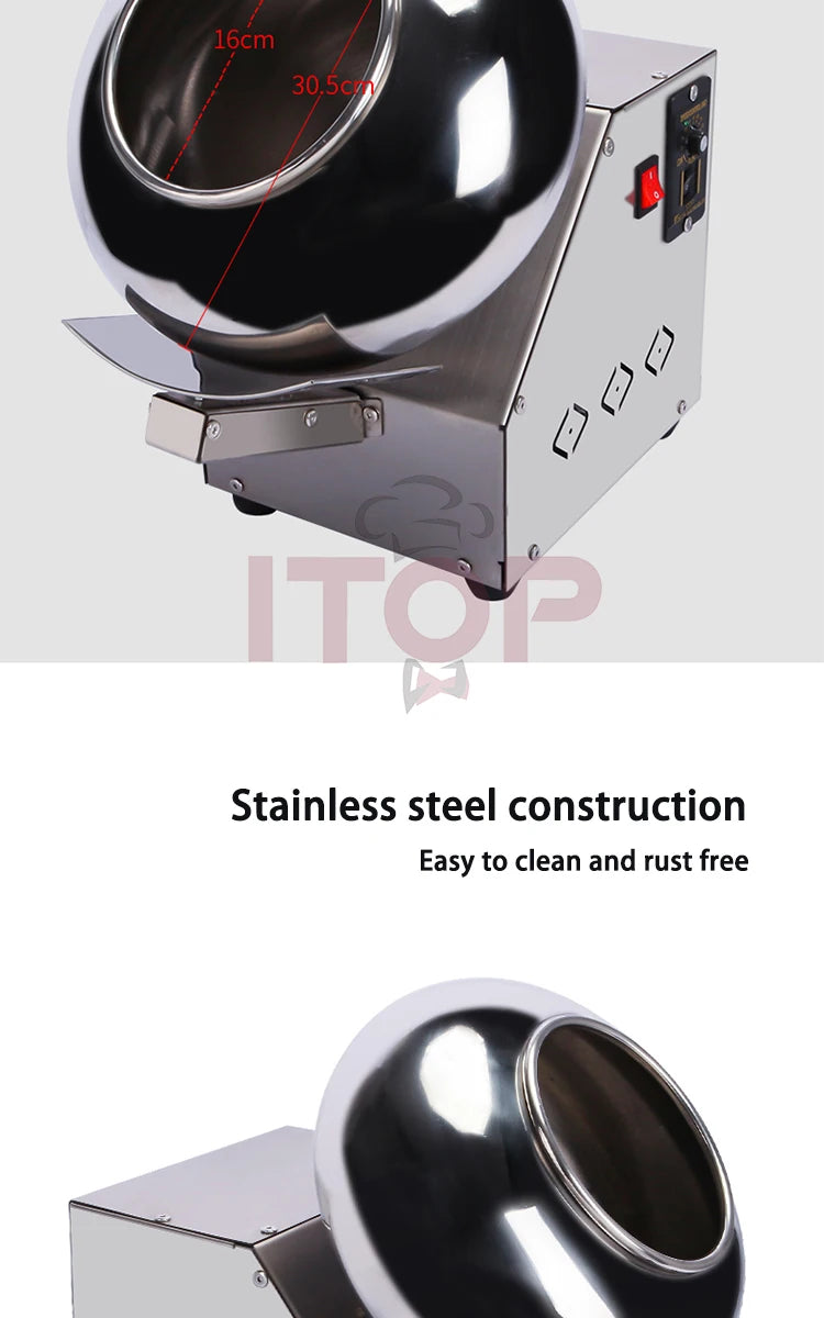 ITOP Chocolate Sugar Coasting Machine 30cm Roller Commercial Small Candy Coater Machine Chocolate Bean Coating Dragee Machine