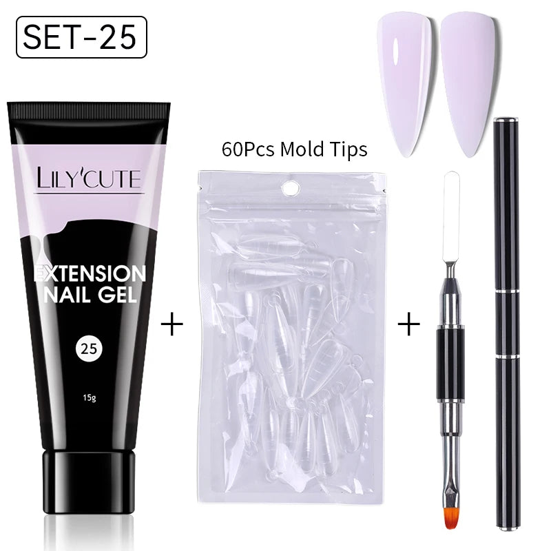 LILYCUTE 15ml Extension Gel Nail Polish Set Quick Nail Prolong With Extend Mold Nail Tips Acrylic Solution Manicure Tools Kit