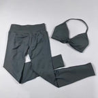 UETEEY Set For Woman Strappy Yoga Bra Sports Top Workout Leggings Set Seamless Gym Set Fitness Clothes Outfit Activewear