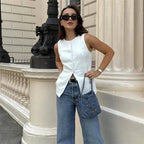 MUJER 2025 White Sleeveless Vest Women Button Summer Vests for Women Jacket Pink Vest Top Women Streetwear Women's Tailored Vest