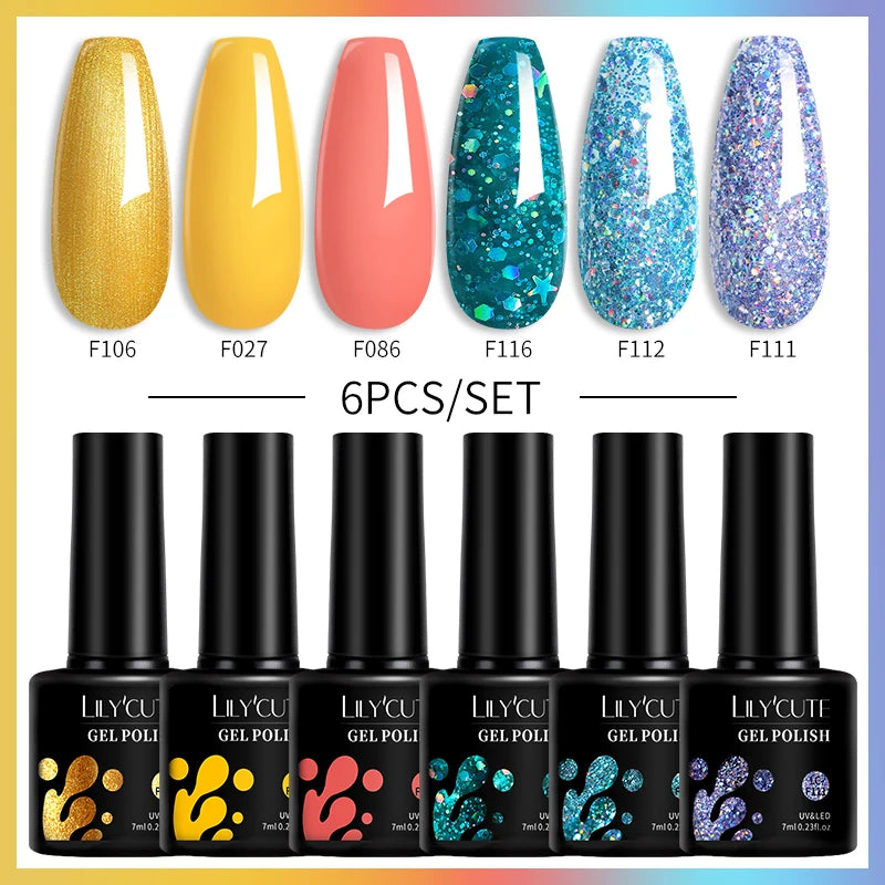 LILYCUTE 6PCS Gel Nail Polish Set Summer Neon Nail Gel Kits For DIY Nail Vernis Semi Permanent UV Lamp Gellak Nail Varnish Set