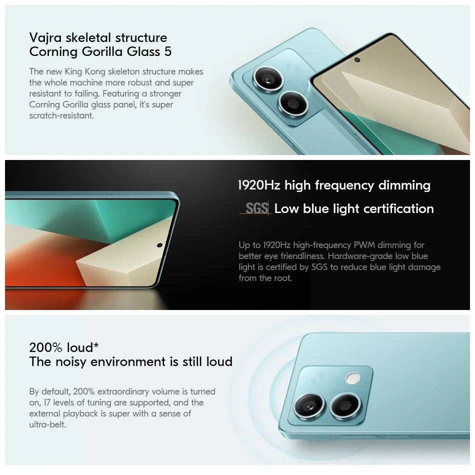 Global firmware  Xiaomi Redmi Note 13 5G Smartphone 128GB 256GB ROM Dimensity 6080 6.67'' AMOLED Screen 5000mAh 33W used phone