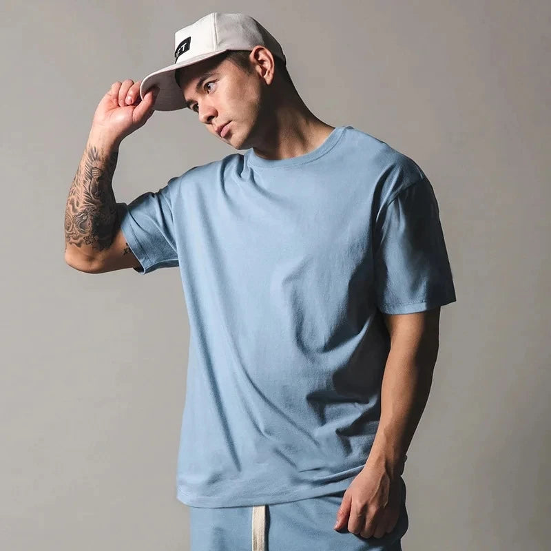 LYFT 100% Cotton Men's Gym T-Shirt Loose Fit Short Sleeve Sport Fitness Running Workout Training Shirt in Sizes M to XXXL