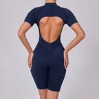 Women's Tracksuit Gym Workout Sports Clothes Outfit Zipper Jumpsuit Yoga Fitness Overalls Set Open Back Bodysuits Suit for Women