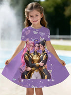 Kpop Cartoon Graphic Dress for Girls Funny Gift for Fan Harajuku Girl Clothes Summer Tops Short Sleeve Dress Children's Clothing